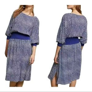 Maeve Anthropologie Gemma blouson dress boat neck blue white size large